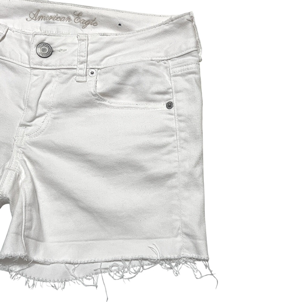 American Eagle Denim Shorts Women 4 White Excellent Stretch Low Rise Frayed Hem - Picture 7 of 8